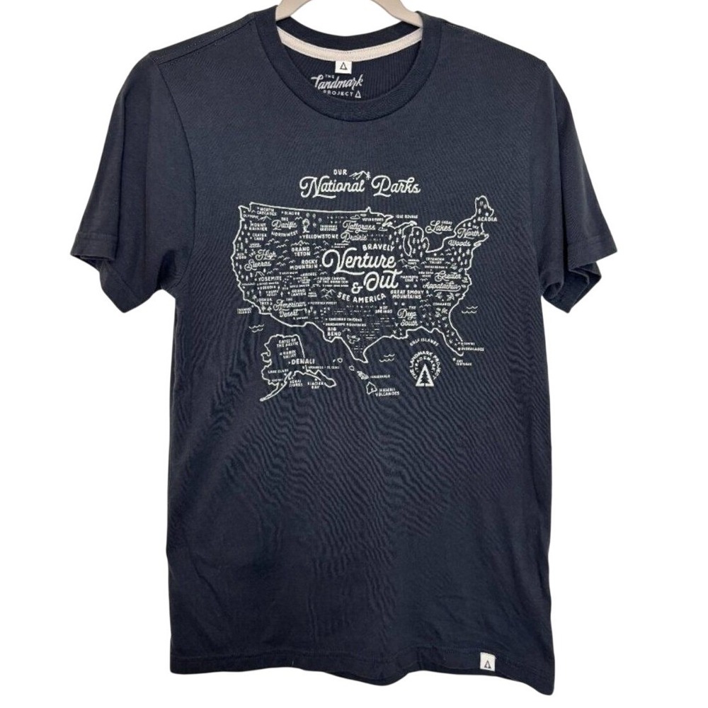 The Landmark Project  National Parks Maps T-Shirt Deep Grey Mens Small